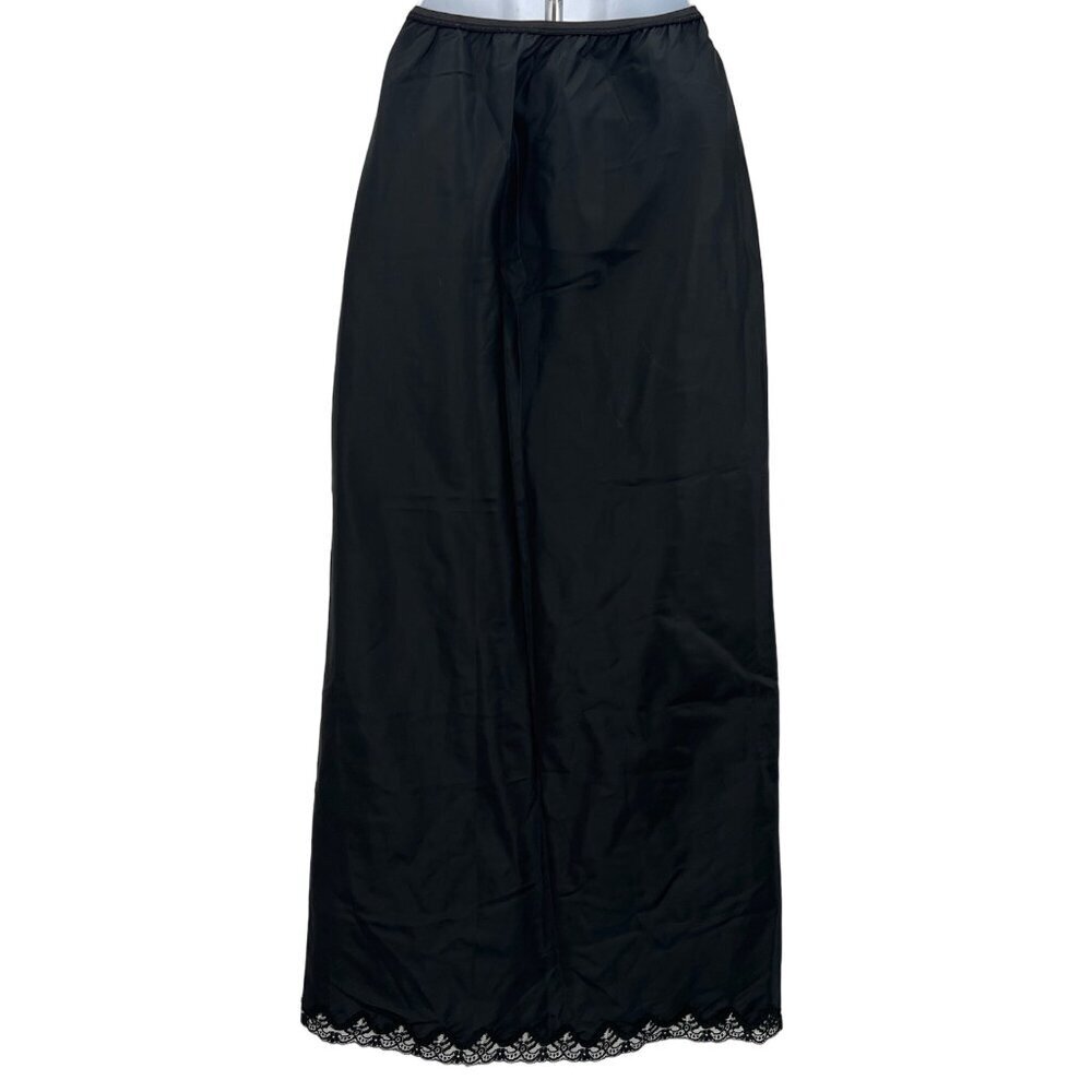 Vintage Long Slip with Back‎ Slit Black Nylon Dacron Polyester Wonder Maid 70s